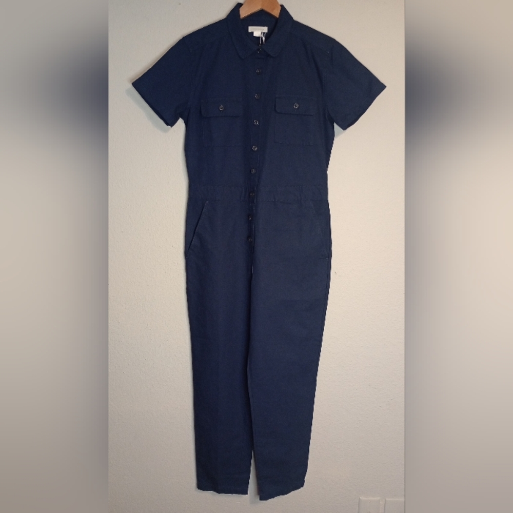Outerknown Navy Blue S.E.A. Suit Overall Short Sleeve Cotton Linen Blend